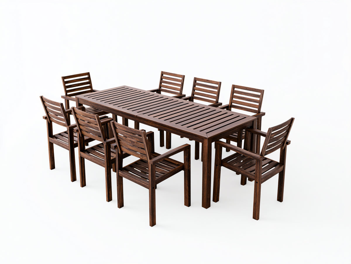 Salon de jardin repas - Bois - 210 x 100 x 75 cm - Brun foncé - Rustique
