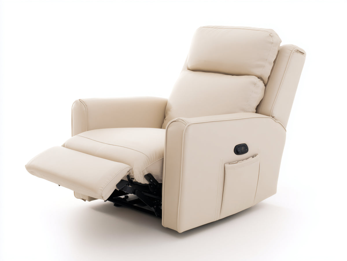 Fauteuil relax - Similicuir - 91 x 94 x 108 cm - Beige clair - Contemporain
