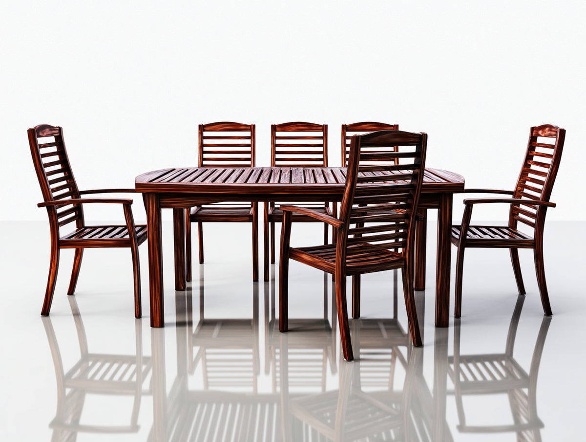 Salon de jardin repas - Bois - 180 x 90 x 75 cm - Brun acajou - Classique