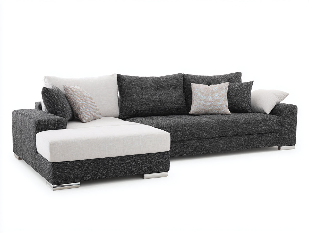 Canapé d'angle - Tissu - 306x174x85 cm - Anthracite-Crème - Contemporain
