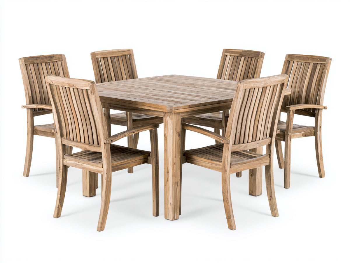 Salon de jardin repas - Bois - 175 x 100 x 75 cm - Bois naturel - Rustique