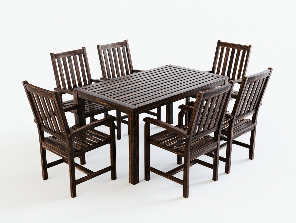 Salon de jardin repas - Bois - 165 x 90 x 75 cm - Brun foncé - Traditionnel
