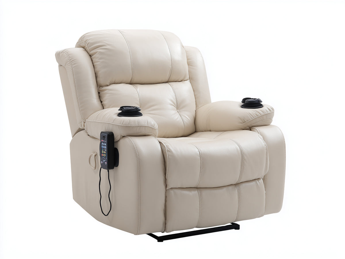 Fauteuil relax - Similicuir - 103 x 97 x 110 cm - Beige clair - Confort contemporain