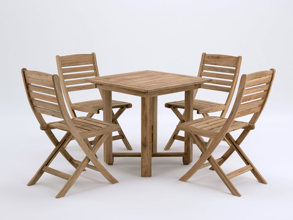 Salon de jardin repas - Bois - 110 x 110 x 75 cm - Bois naturel - Contemporain avec chaises pliantes